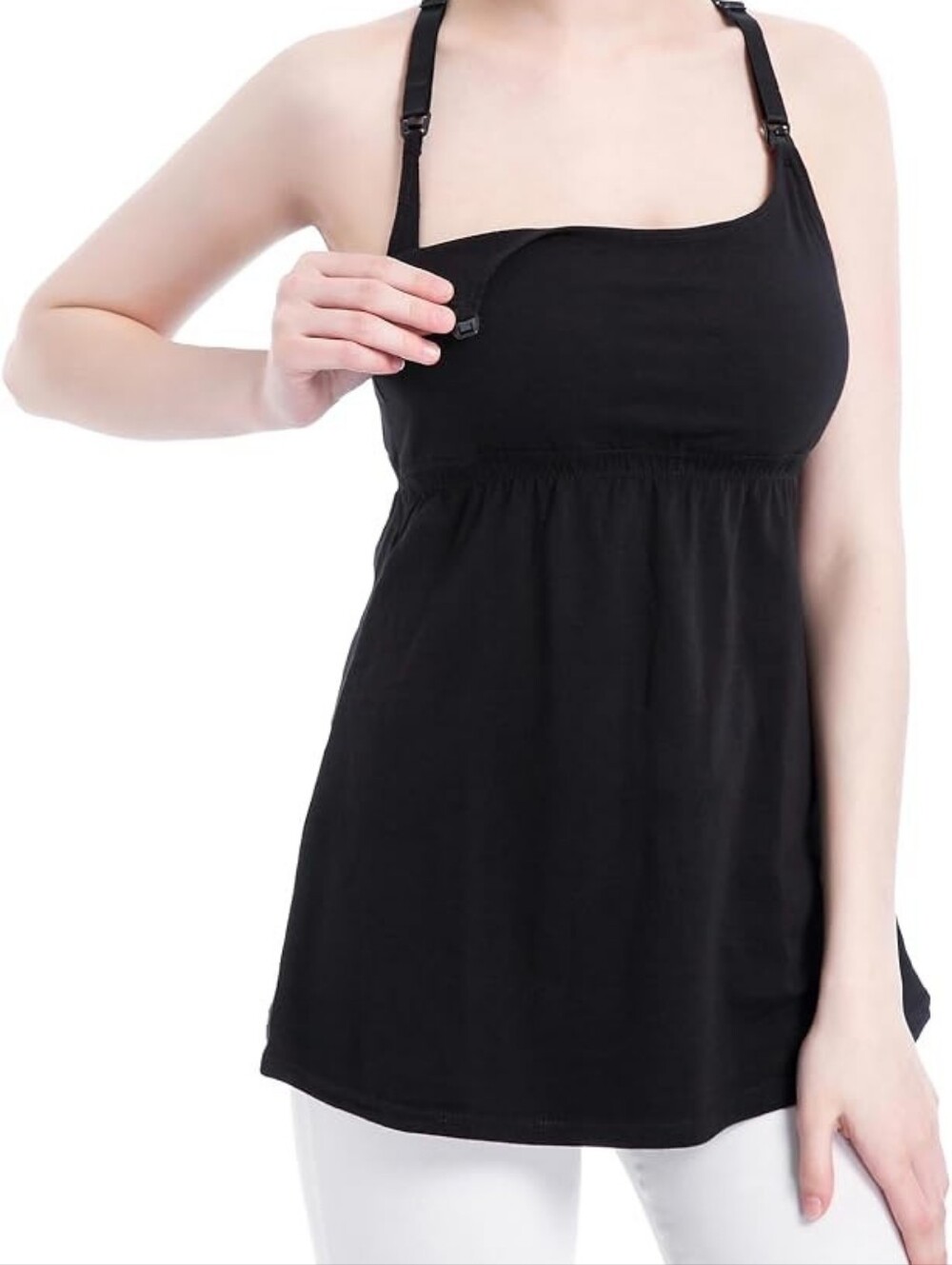 Suiek Black Maternity Nursing Cami Tank, Adjustable Straps X Large